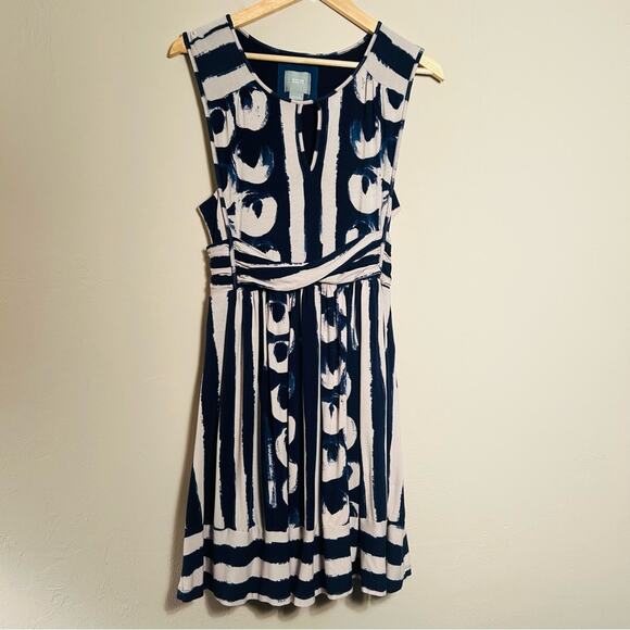 Anthropologie Maeve Sennebec Blue Cream Jersey Flare Dress size M - Picture 11 of 16